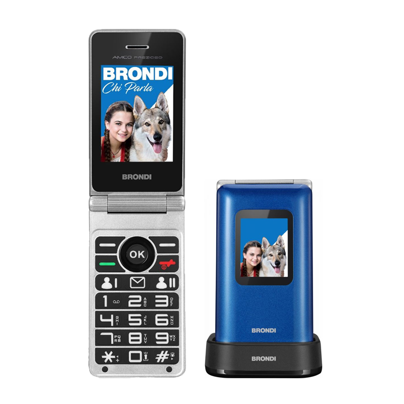 BRONDI AMICO PREZIOSO (BLU) – TELEFONO CELLULARE PER ANZIANI – TASTO SOS – CONTROLLO REMOTO – DOPPIO DISPLAY - immagine 2