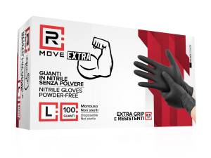 RMove 1Conf. da 100pz Tg.L 8.5gr da Lavoro – Guanti Nitrile Nero Senza Polvere Full Grip