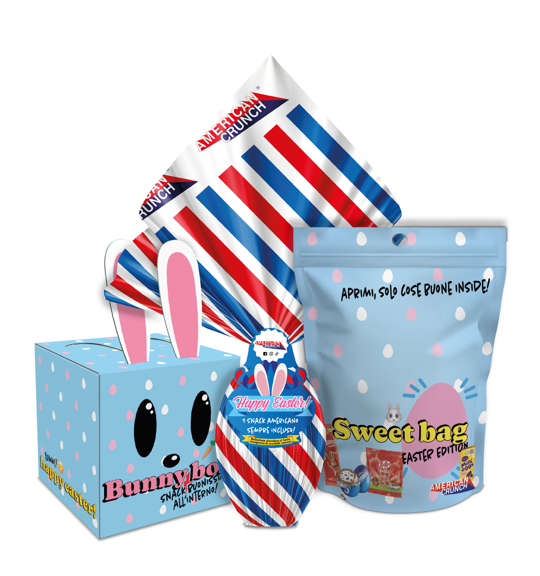 Combo Pasqua 3 – Uovo Caramello e Arachidi Edition + Bunny Box + Sweet Bag